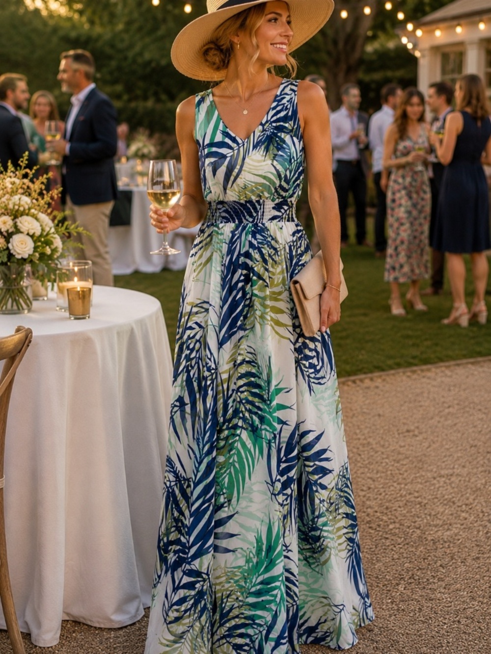 Tropical Print Maxi Dress | Size M | Flowy Summer Resort Style